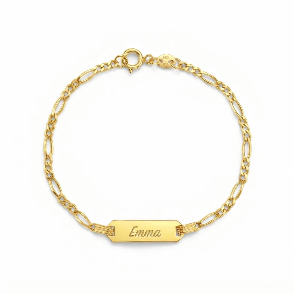 14K Gold Engravable ID Figaro Baby Bracelet