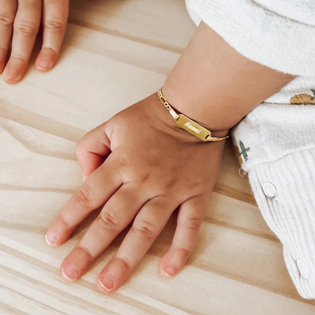 14K Gold Engravable ID Figaro Baby Bracelet