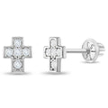 14K White Gold CZ Cross Screw-Back Stud Earrings for Toddlers
