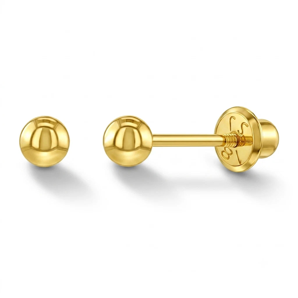 18K Yellow Gold Ball Screw-Back Stud Earrings for Little Girls