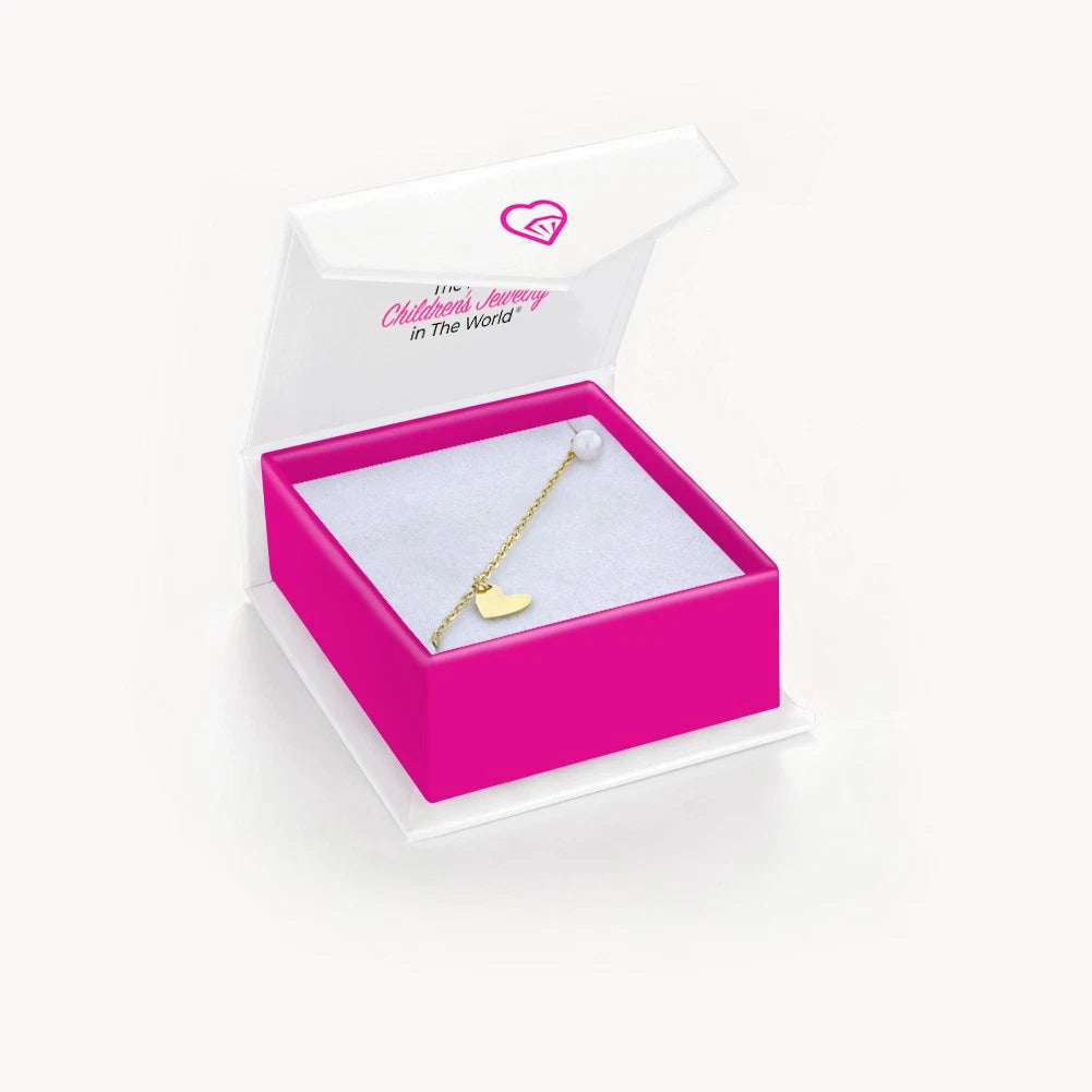 14K Gold Freshwater Pearl and Heart Dangle Baby Bracelet