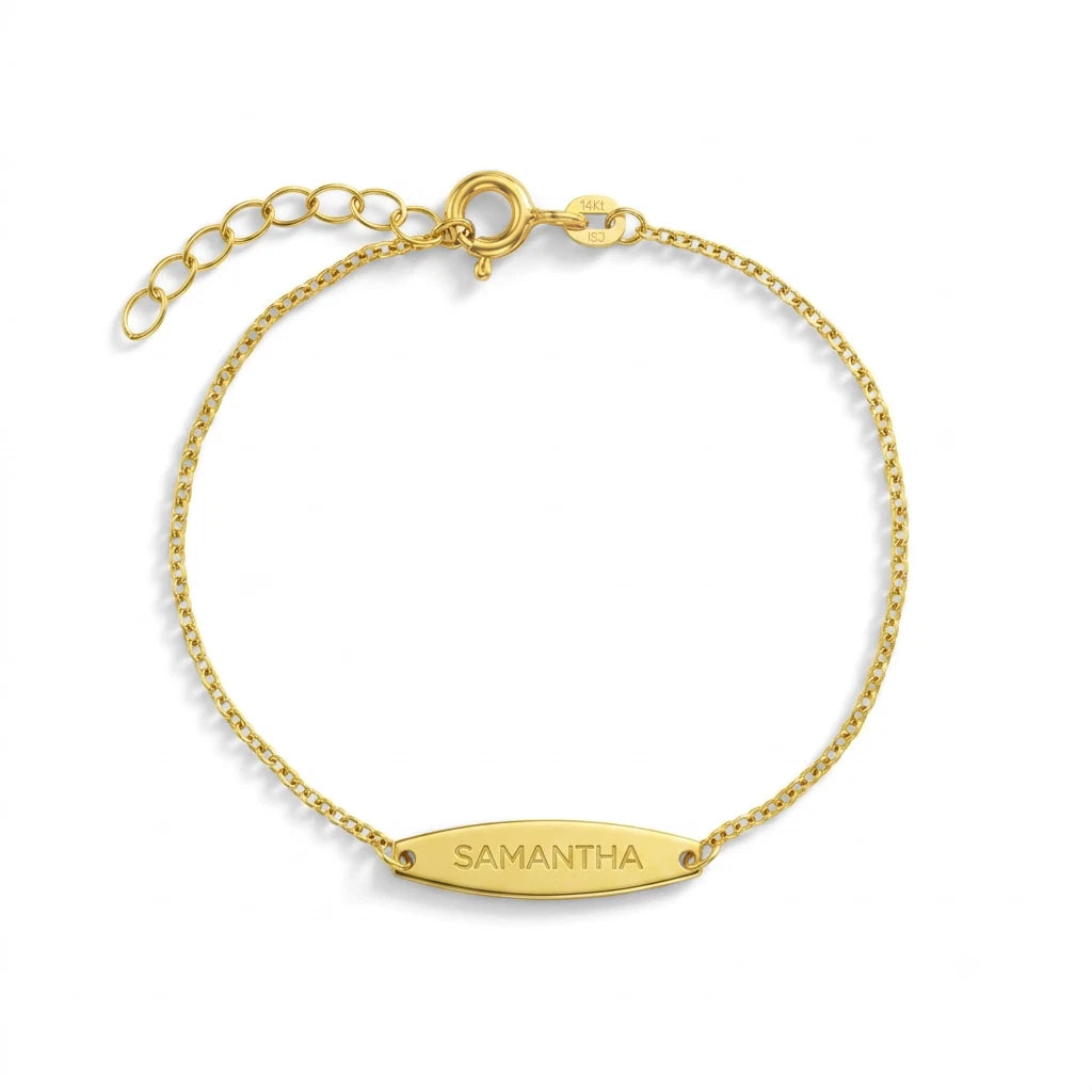 14K Yellow Gold Engravable Tag ID Baby Bracelet