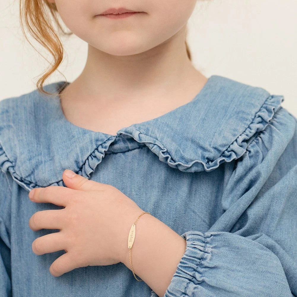 14K Yellow Gold Engravable Tag ID Baby Bracelet