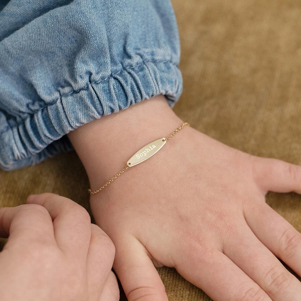 14K Yellow Gold Engravable Tag ID Baby Bracelet