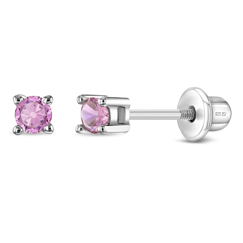 My First Solitaire Screw-Back Stud Earrings for Babies in Sterling Silver