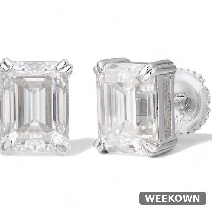 4ct Emerald Cut Moissanite Stud Earrings