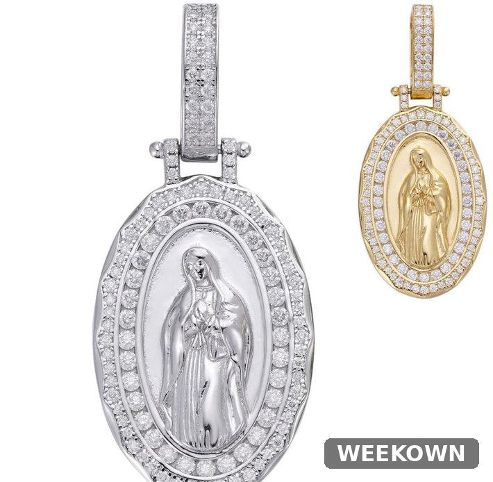 Moissanite Virgin Mary Iced Medallion Pendant