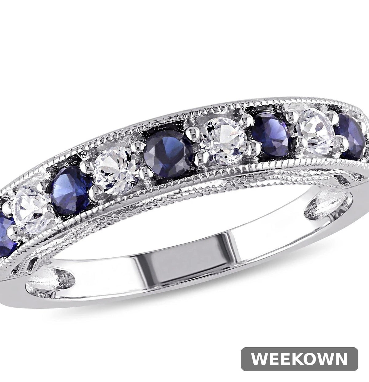 Blue Sapphire Semi-Eternity Ring in 925 Sterling Silver