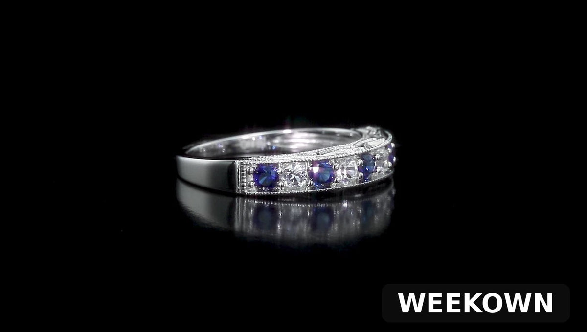 Blue Sapphire Semi-Eternity Ring in 925 Sterling Silver