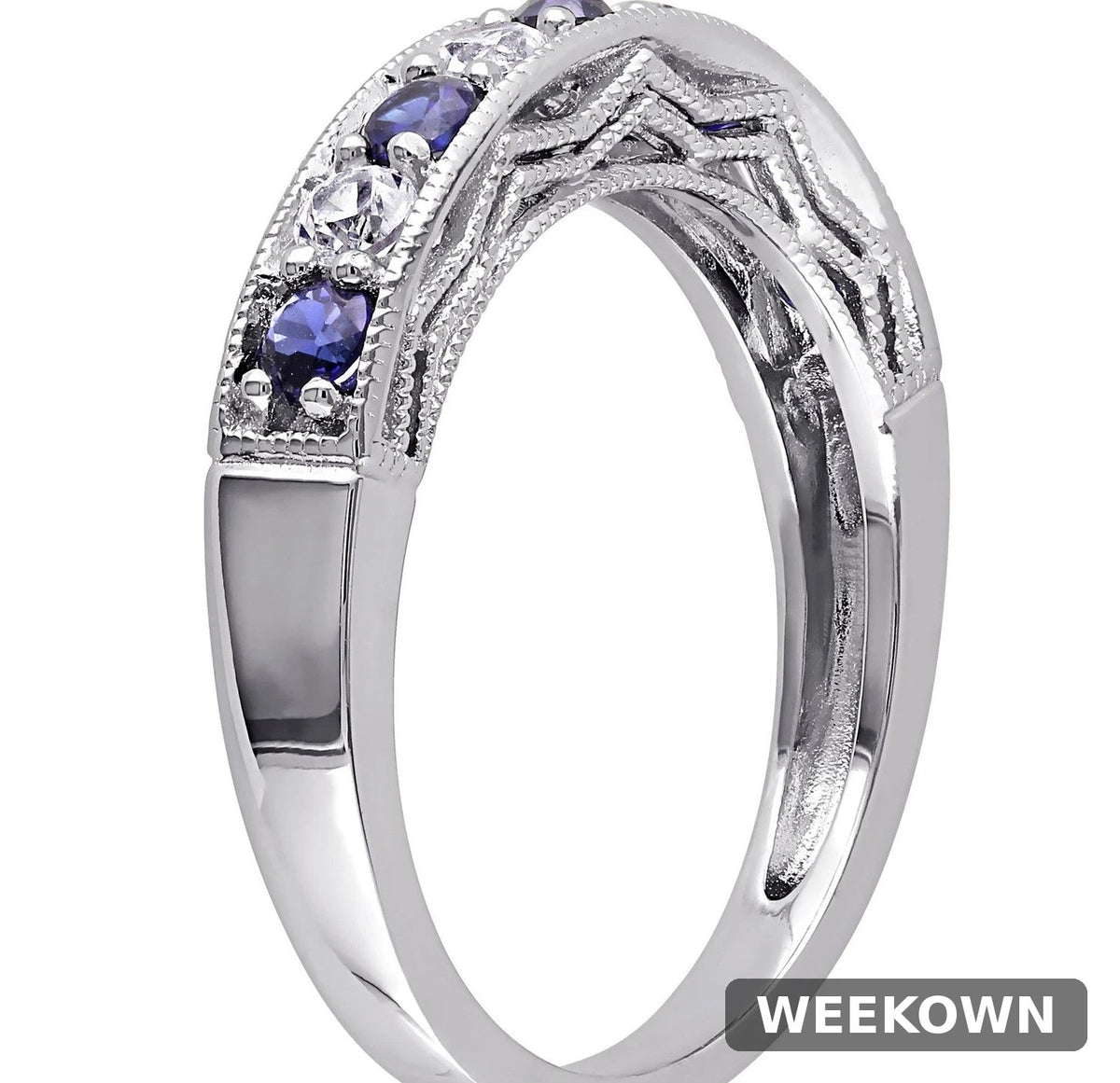 Blue Sapphire Semi-Eternity Ring in 925 Sterling Silver