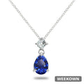 Blue and White Sapphire Teardrop Pendant Necklace in 925 Sterling Silver — front view