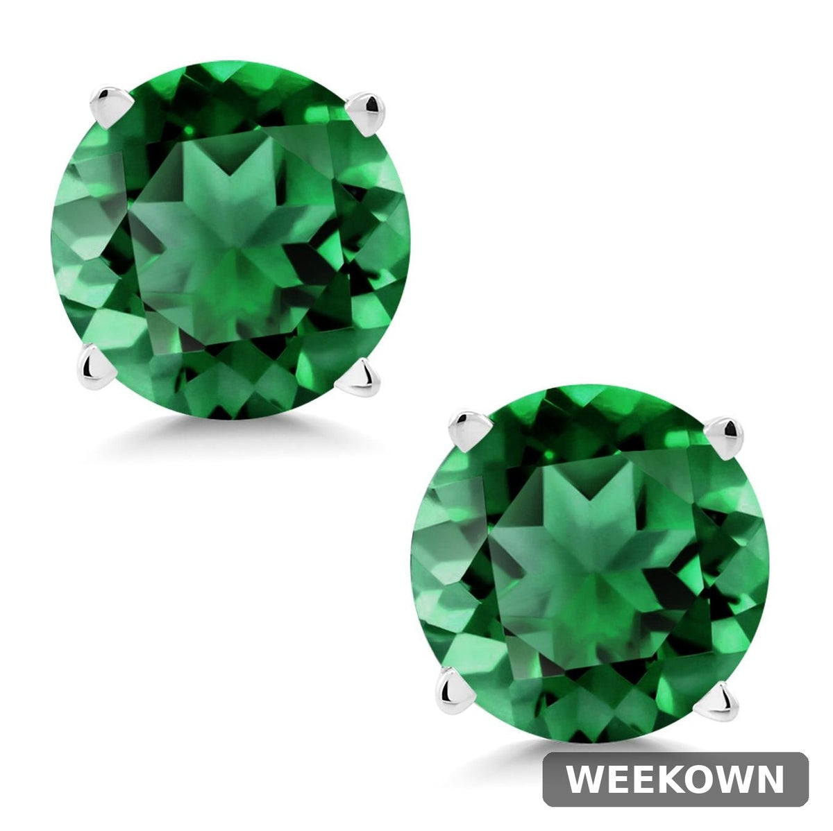 1.54 Carat Emerald Stud Earrings in Solid 14K White Gold