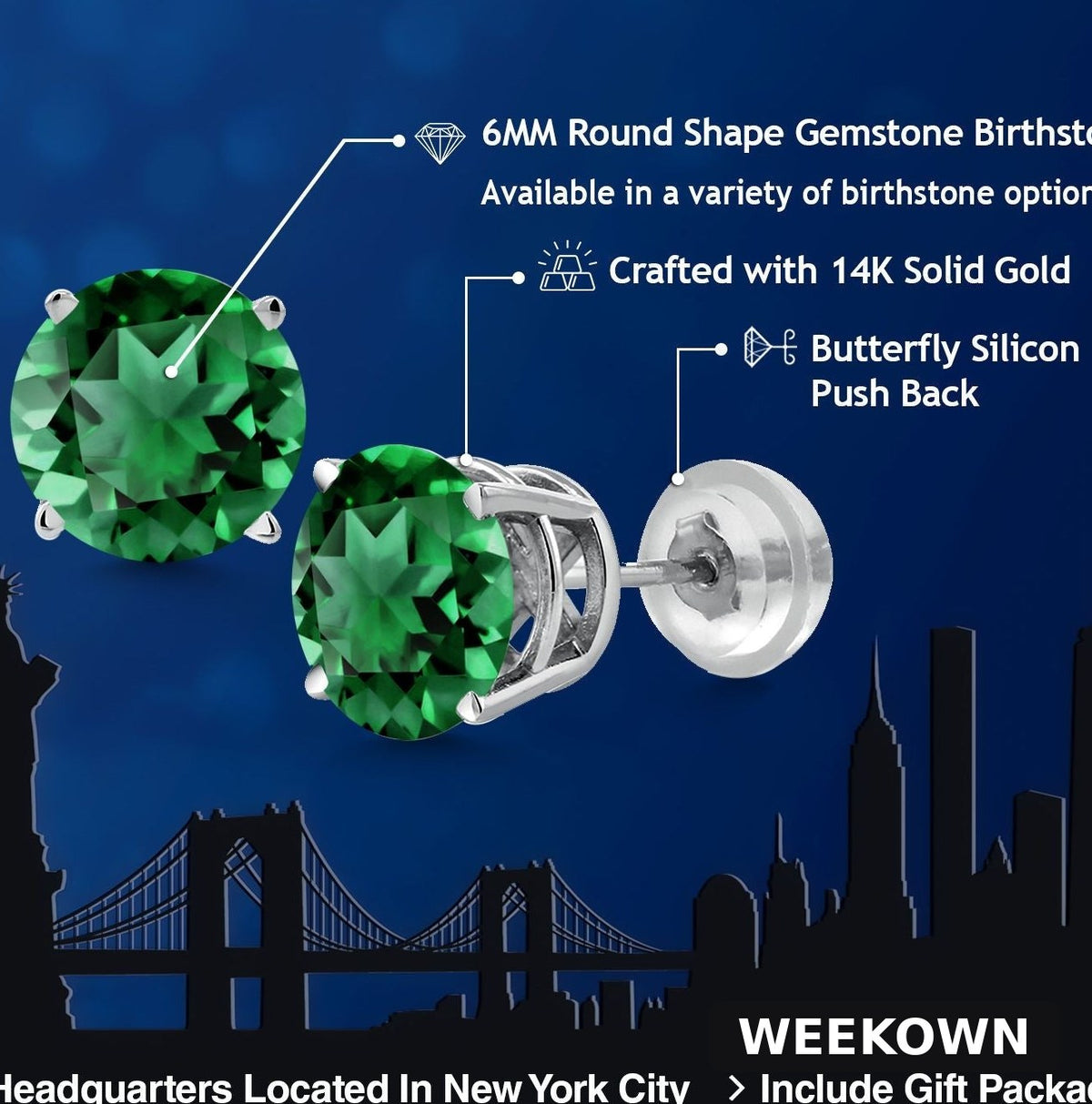 1.54 Carat Emerald Stud Earrings in Solid 14K White Gold