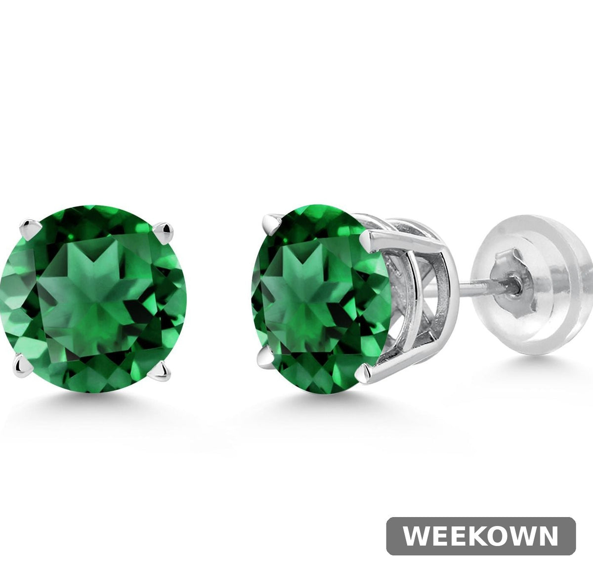1.54 Carat Emerald Stud Earrings in Solid 14K White Gold