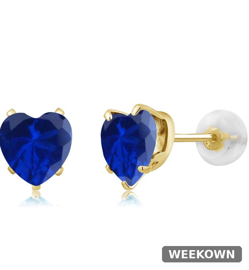 1.60 Carat Blue Sapphire Heart Stud Earrings in Solid 10K Yellow Gold