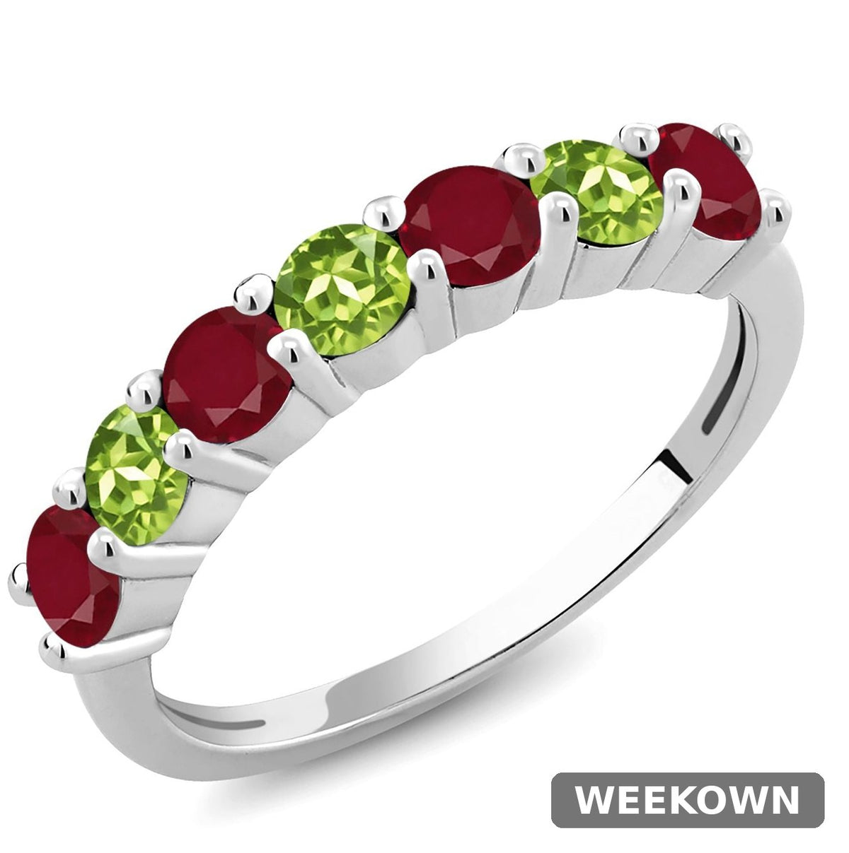 1.62 Carat Genuine Ruby Ring with Peridot Accents in 925 Sterling Silver