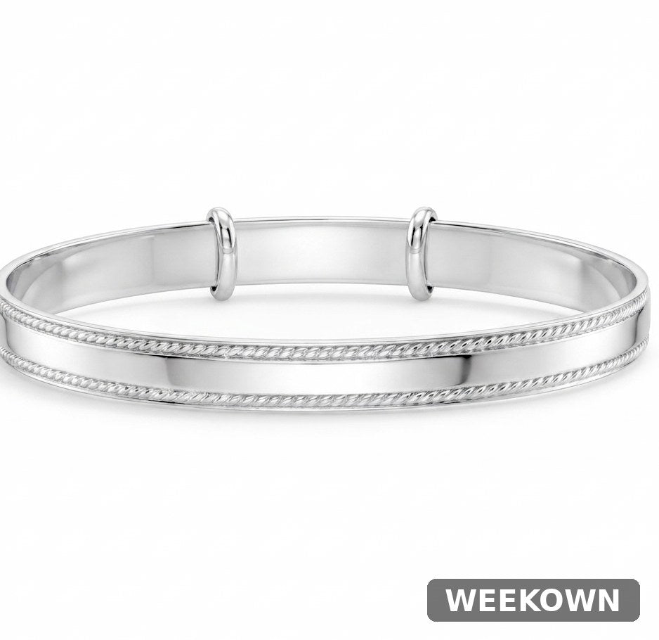 Kids Twinkle Heart Adjustable Bangle Bracelet — 925 Sterling Silver — front view