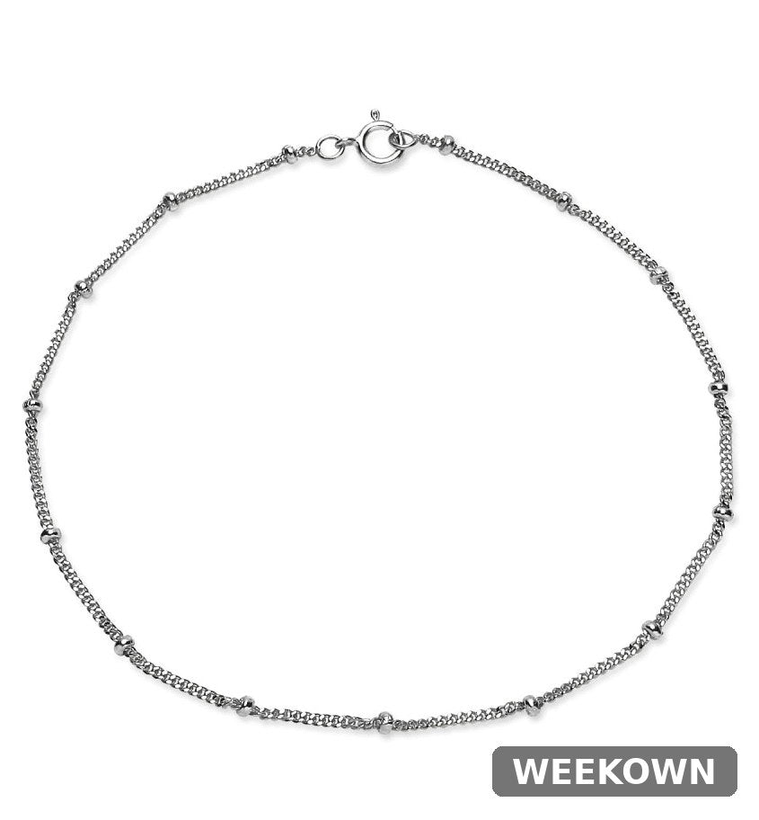 Sterling Silver 2mm Bead Station Cable Chain Bracelet, 8 Inches