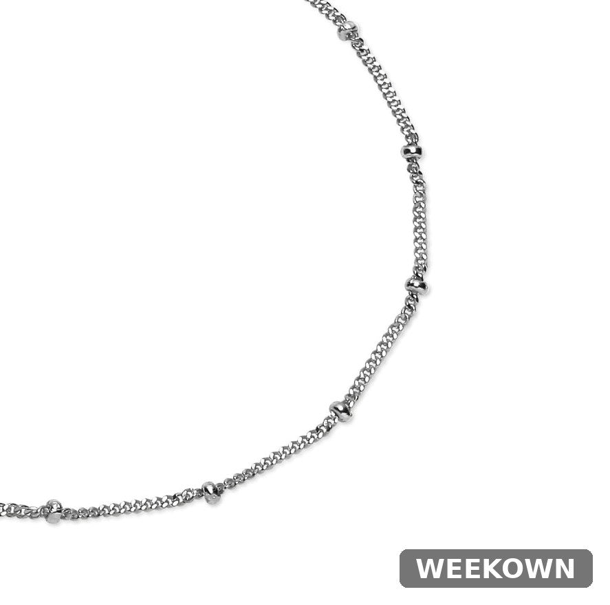 Sterling Silver 2mm Bead Station Cable Chain Bracelet, 8 Inches