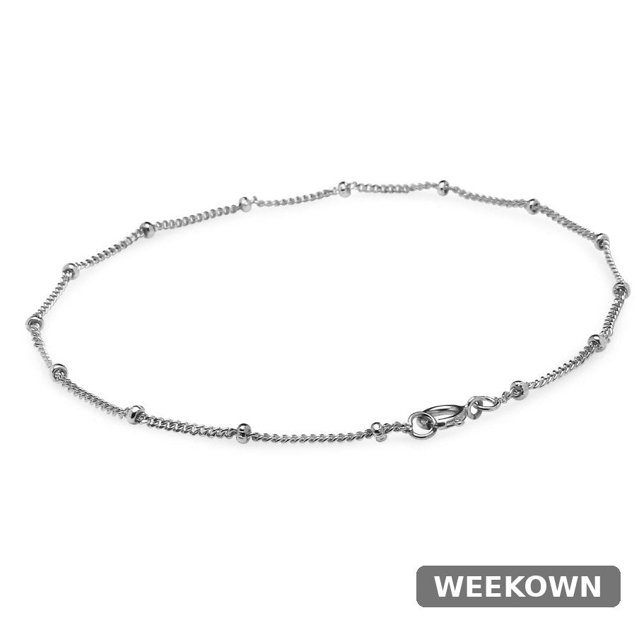 Sterling Silver 2mm Bead Station Cable Chain Bracelet, 8 Inches
