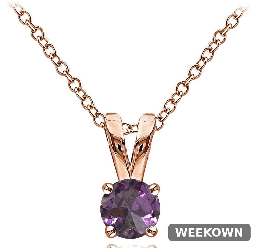Rose Gold Flashed Sterling Silver Alexandrite 5mm Round Solitaire Necklace — front view