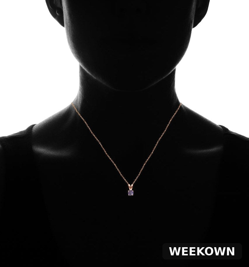 Rose Gold Flashed Sterling Silver Alexandrite 5mm Round Solitaire Necklace — back view
