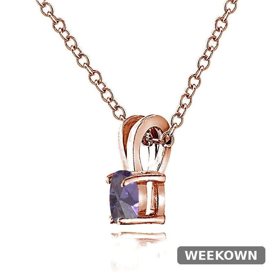 Rose Gold Flashed Sterling Silver Alexandrite 5mm Round Solitaire Necklace — detail view 2