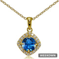 Yellow Gold Flashed Sterling Silver London Blue Topaz 7mm Round and CZ Accents Necklace — front view