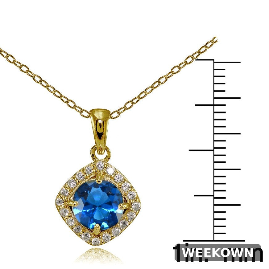Yellow Gold Flashed Sterling Silver London Blue Topaz 7mm Round and CZ Accents Necklace — detail view 2