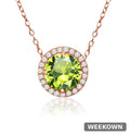 Rose Gold Flashed Sterling Silver Peridot and Cubic Zirconia Round Halo Necklace — front view