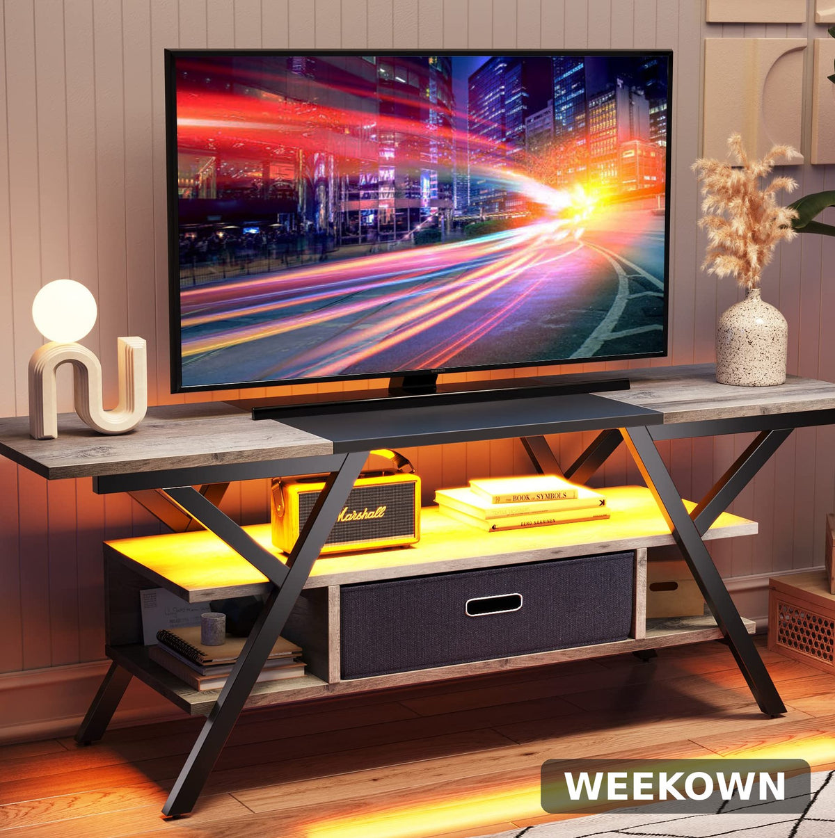 55" LED Gaming TV Stand — Entertainment Console, Wash Gray