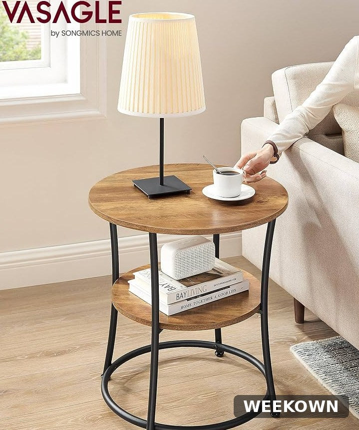 Round Side Table with Charging Station — 2 AC Outlets + 2 USB Ports