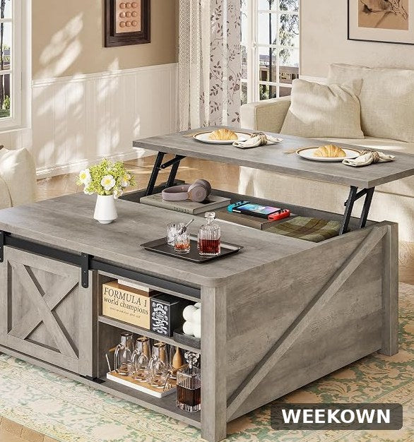 31.5" Lift-Top Coffee Table with Hidden Storage — White