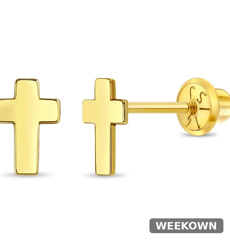14K Yellow Gold Cross Screw-Back Stud Earrings for Toddlers