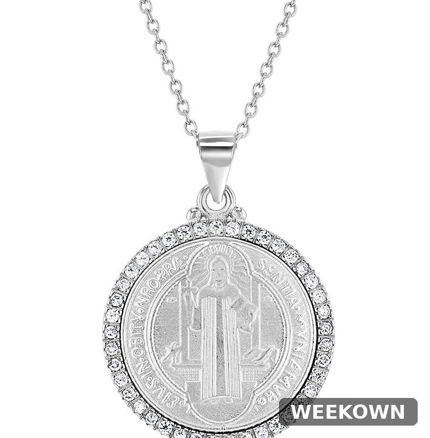 Sterling Silver Saint Benedict Medallion Necklace (18")