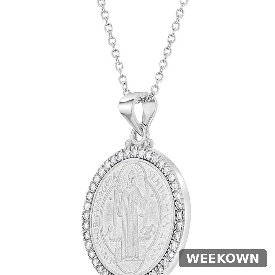 Sterling Silver Saint Benedict Medallion Necklace (18")