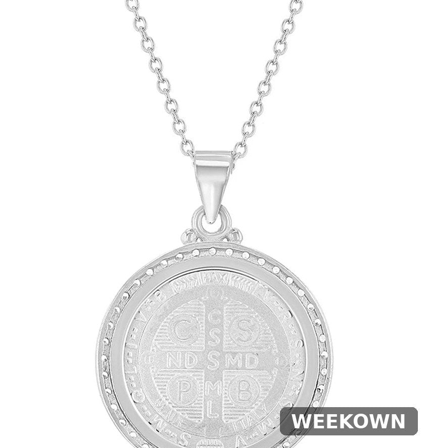 Sterling Silver Saint Benedict Medallion Necklace (18")
