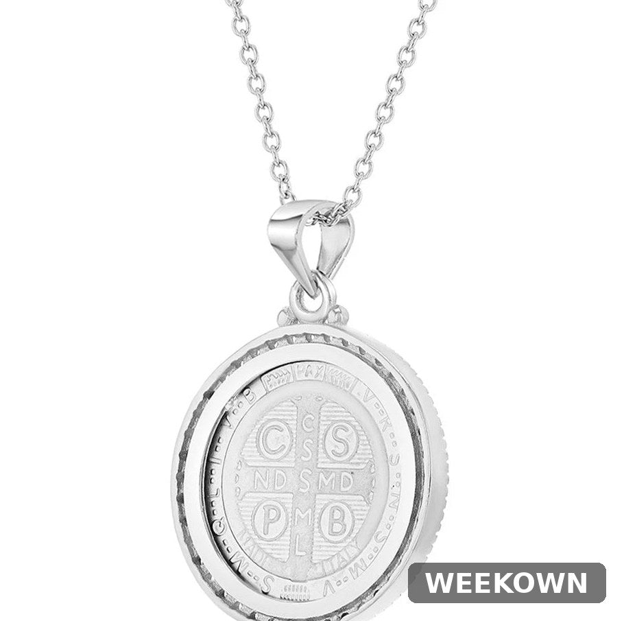 Sterling Silver Saint Benedict Medallion Necklace (18")