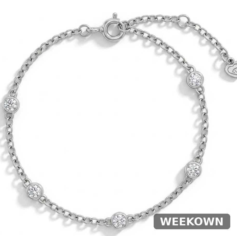 Sterling Silver CZ Station Bracelet for Girls — front view