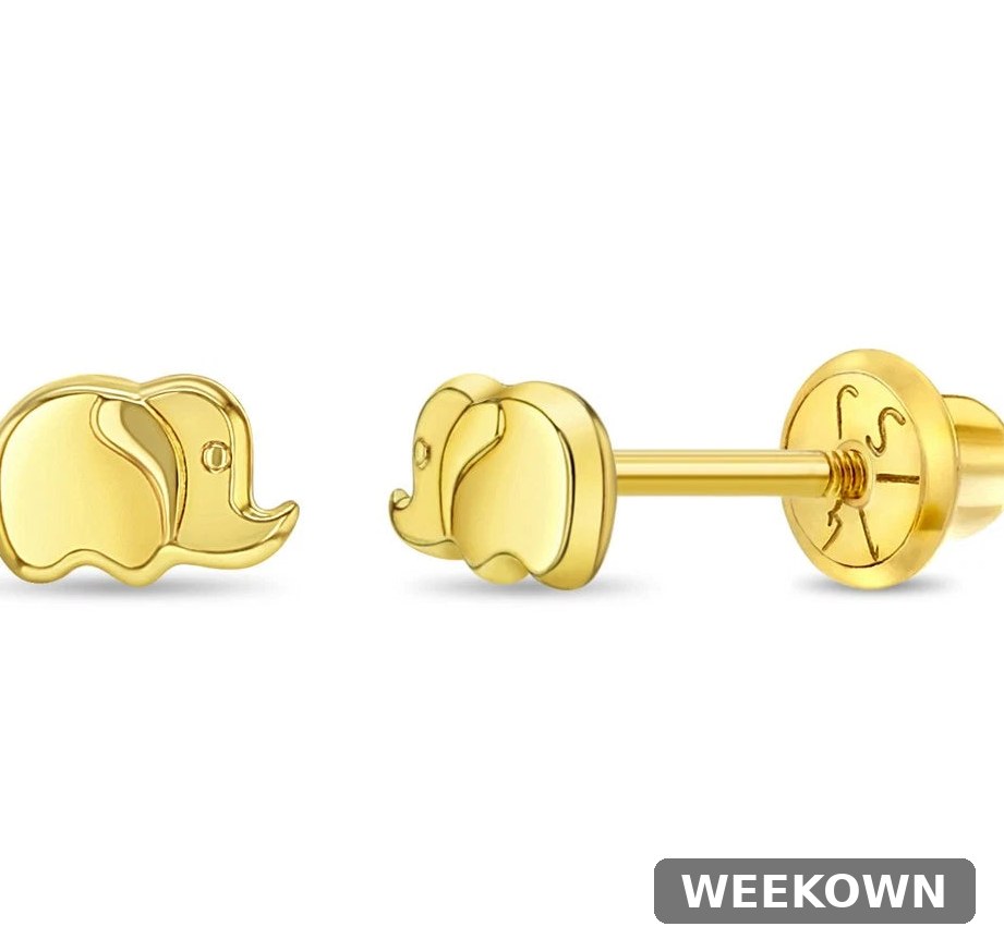 14K Yellow Gold Lucky Elephant Screw-Back Stud Earrings