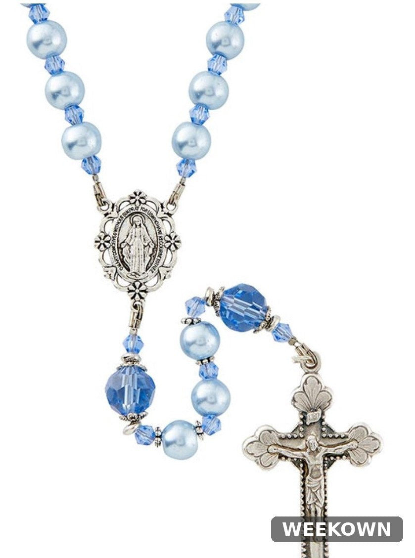 Sterling Silver CZ Miraculous Virgin Mary Rosary Necklace for Girls