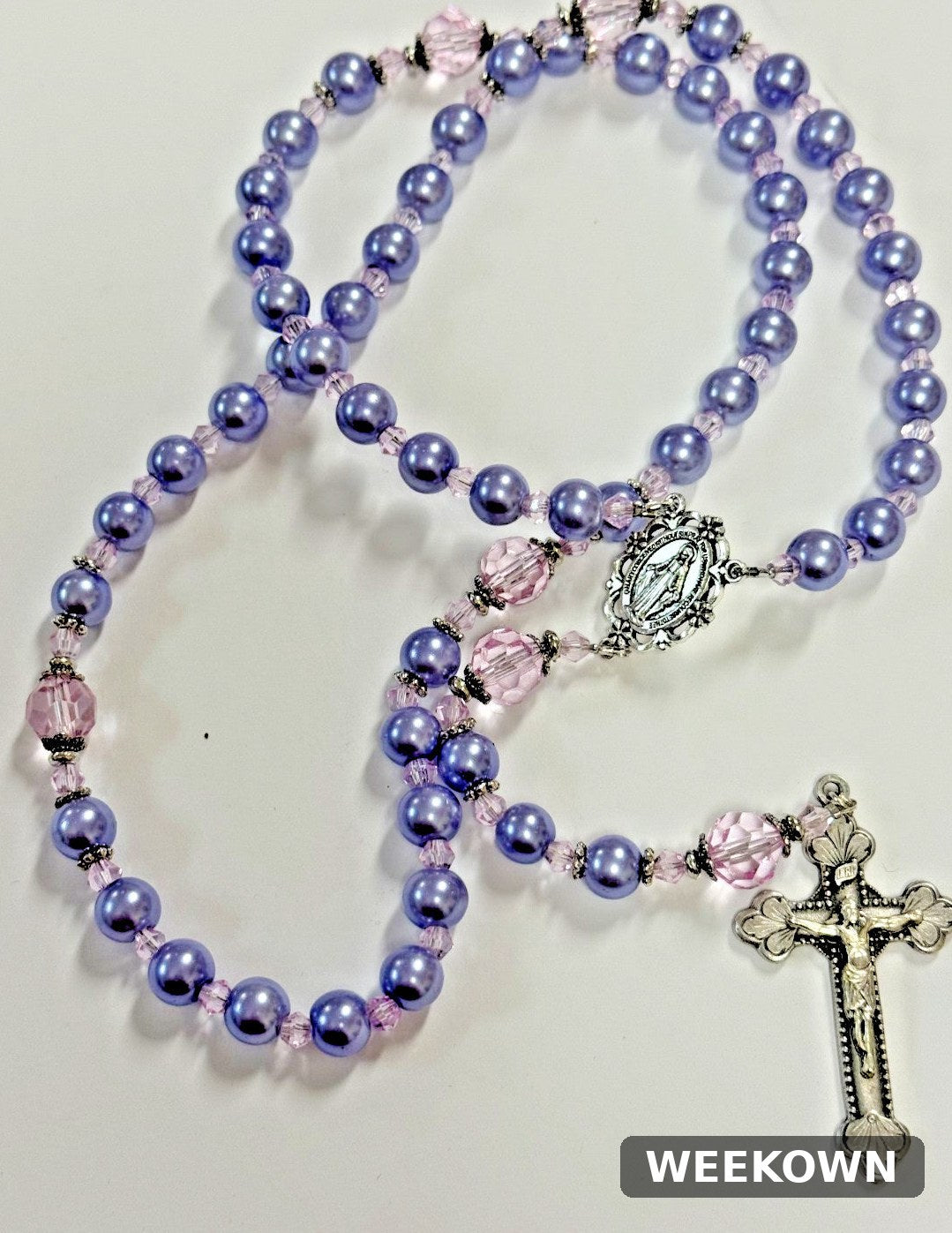Sterling Silver CZ Miraculous Virgin Mary Rosary Necklace for Girls