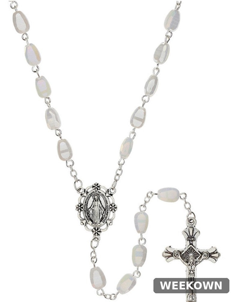 Sterling Silver CZ Miraculous Virgin Mary Rosary Necklace for Girls