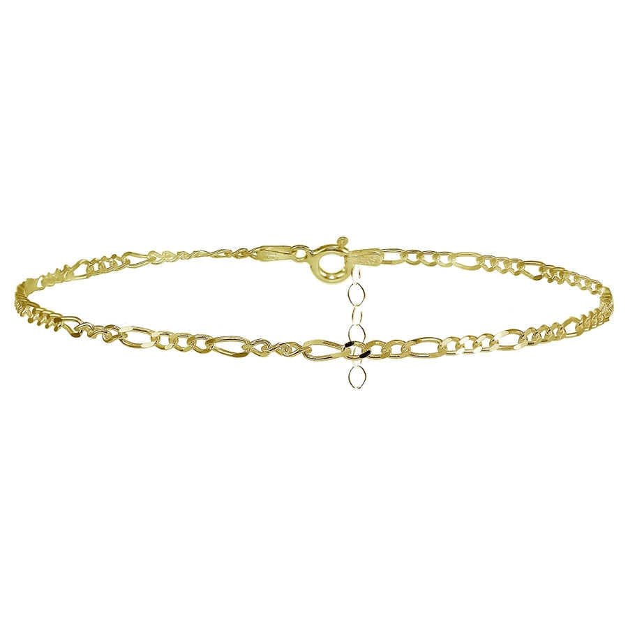 Yellow Gold Flashed Sterling Silver Figaro Chain Anklet