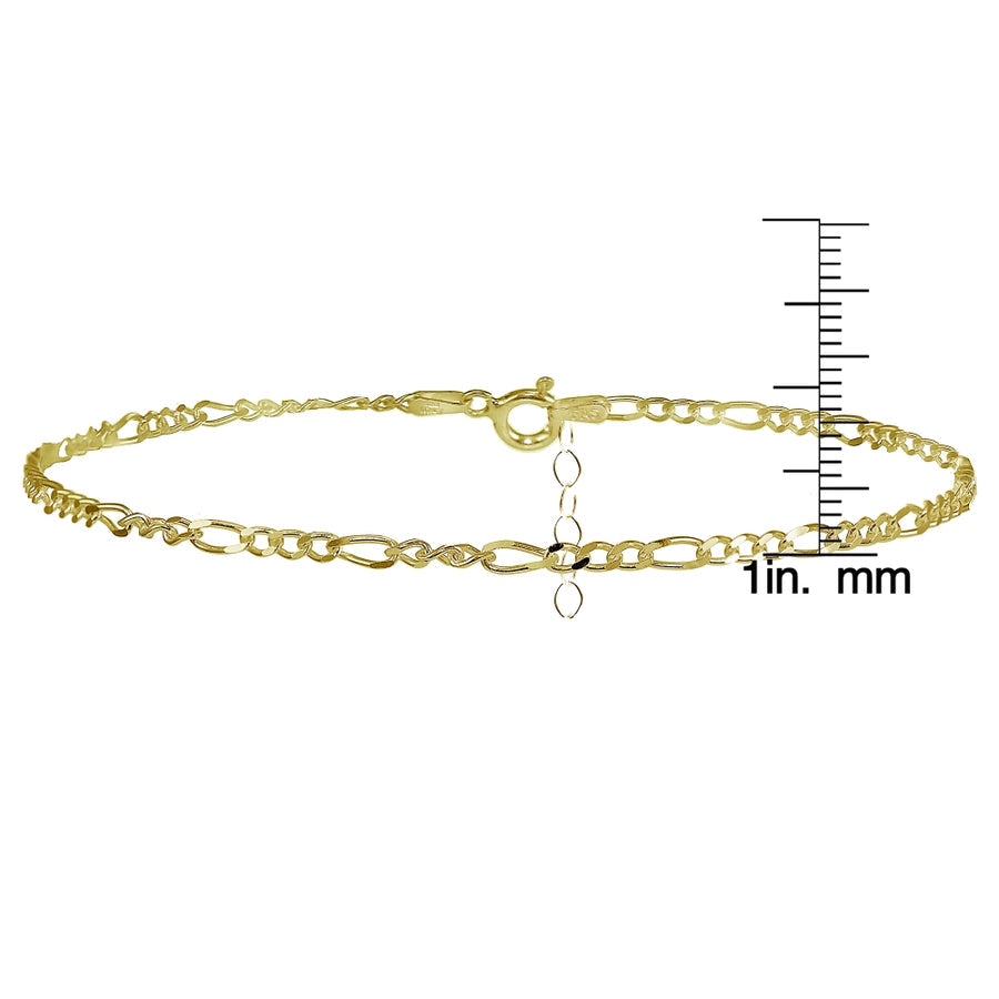 Yellow Gold Flashed Sterling Silver Figaro Chain Anklet