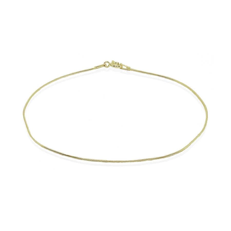 Yellow Gold Flashed Sterling Silver Italian .75mm Snake Chain Anklet