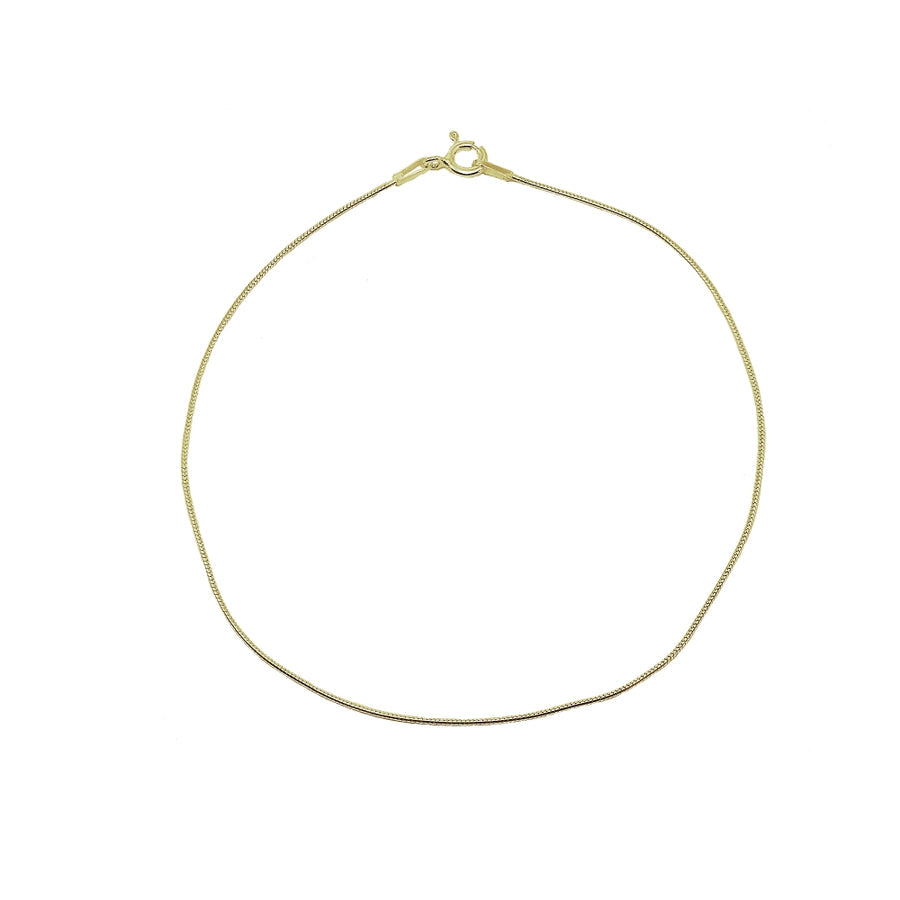 Yellow Gold Flashed Sterling Silver Italian .75mm Snake Chain Anklet